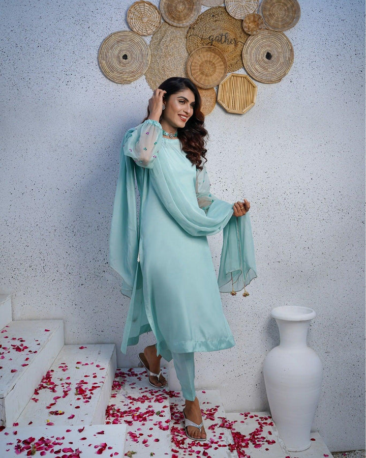 Sea Green | Pret Luxury Silk | 3 Piece Suit - NamraBisma