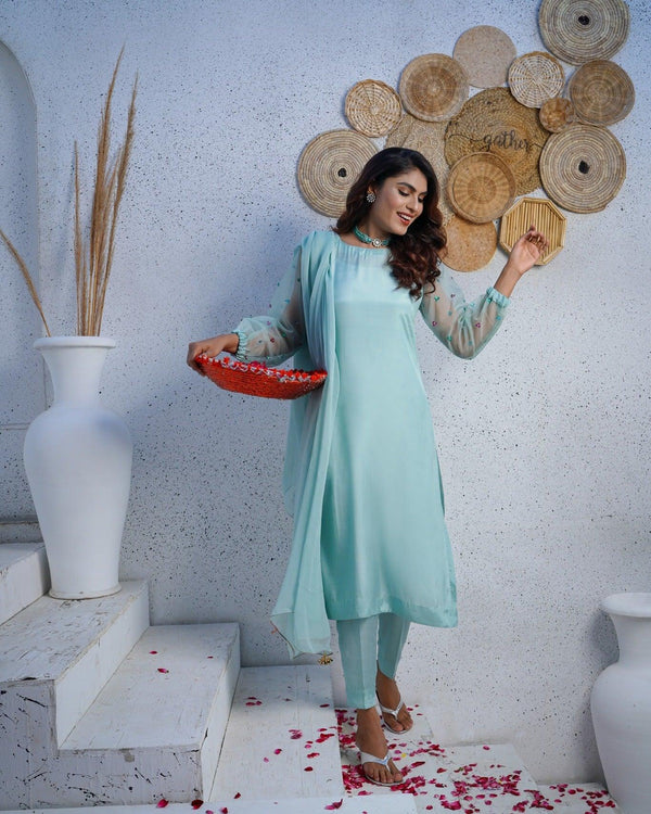 Sea Green | Pret Luxury Silk | 3 Piece Suit - NamraBisma