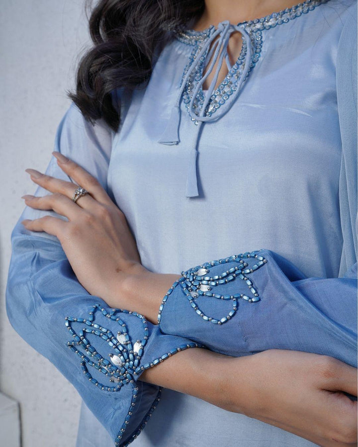 Blue | Pret Luxury Silk | 3 Piece Suit - NamraBisma