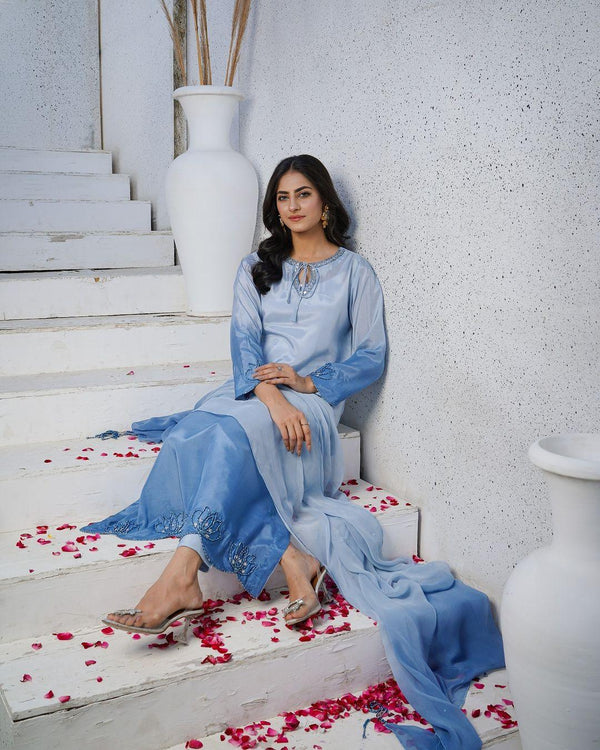 Blue | Pret Luxury Silk | 3 Piece Suit - NamraBisma